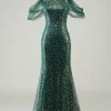 Sparkly Dark Green Sequin Mermaid Long Prom Dress