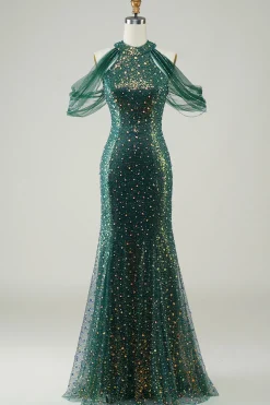 Sparkly Dark Green Sequin Mermaid Long Prom Dress