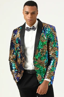 Sparkly Dark Green Sequins Men's Prom Blazer