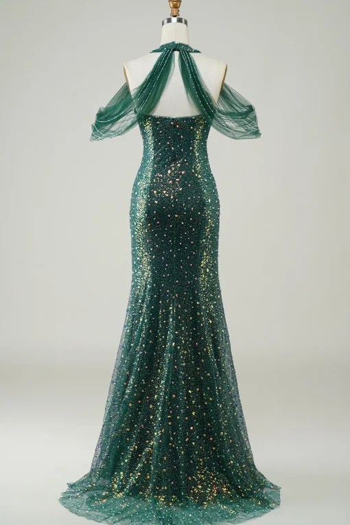 Sparkly Dark Green Sequin Mermaid Long Prom Dress