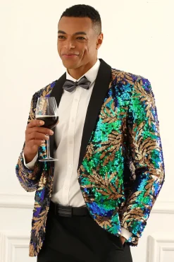 Sparkly Dark Green Sequins Men's Prom Blazer