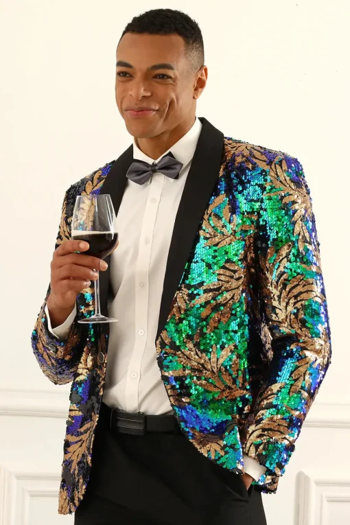 Sparkly Dark Green Sequins Men's Prom Blazer