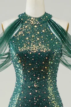 Sparkly Dark Green Sequin Mermaid Long Prom Dress