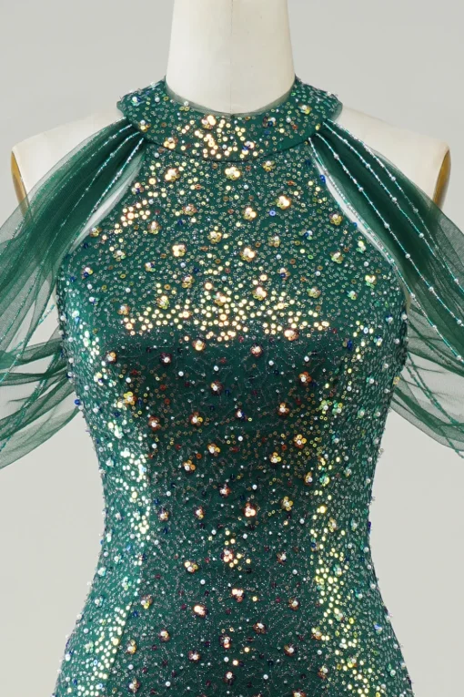 Sparkly Dark Green Sequin Mermaid Long Prom Dress