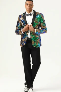 Sparkly Dark Green Sequins Men's Prom Blazer