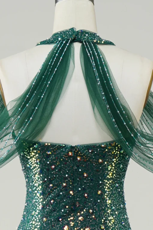 Sparkly Dark Green Sequin Mermaid Long Prom Dress