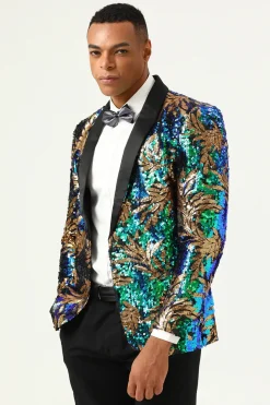 Sparkly Dark Green Sequins Men's Prom Blazer