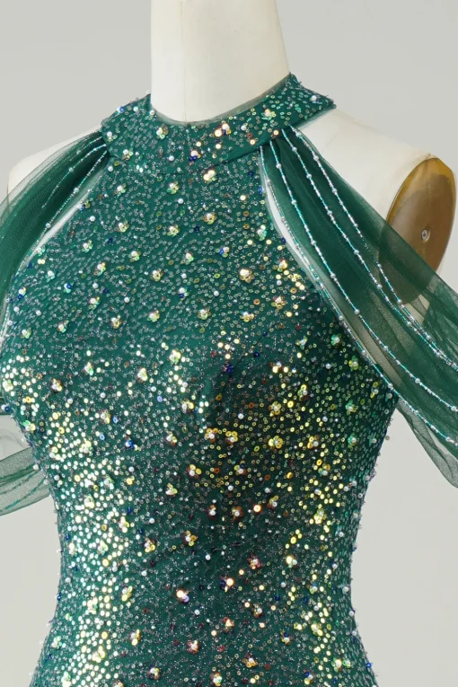 Sparkly Dark Green Sequin Mermaid Long Prom Dress