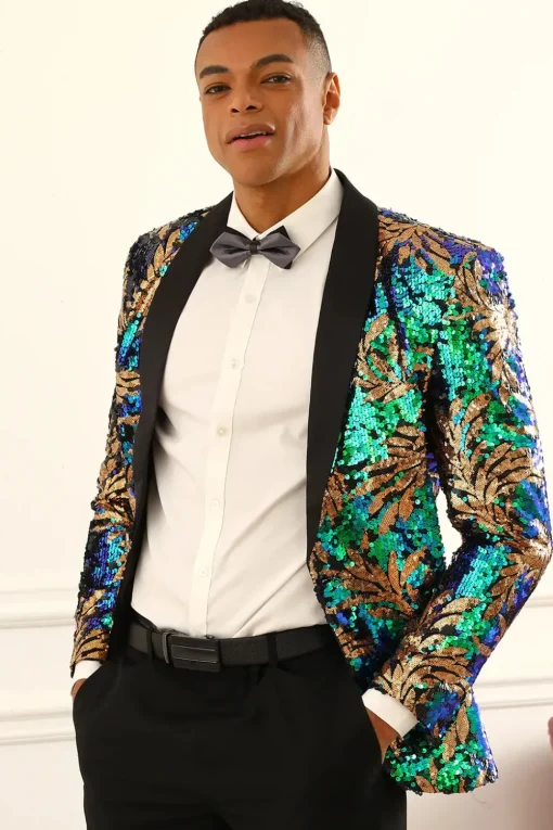 Sparkly Dark Green Sequins Men's Prom Blazer