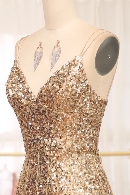 Sparkly Golden Mermaid Long Prom Dress with Slit
