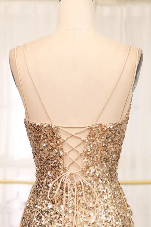 Sparkly Golden Mermaid Long Prom Dress with Slit