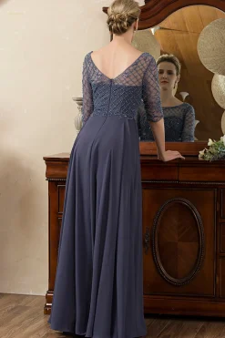Sparkly Grey Blue Beaded Mother of the Bride Dress