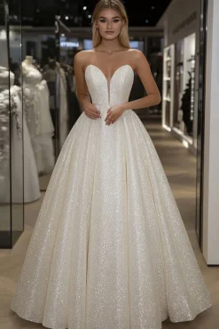 Sparkly Ivory A Line Sweetheart Long Prom Dress