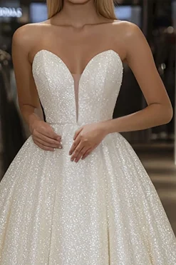 Sparkly Ivory A Line Sweetheart Long Prom Dress