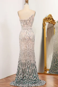Sparkly Mermaid Green One Shoulder Sequin Long Prom Dress