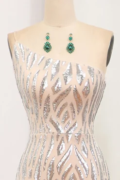 Sparkly Mermaid Green One Shoulder Sequin Long Prom Dress