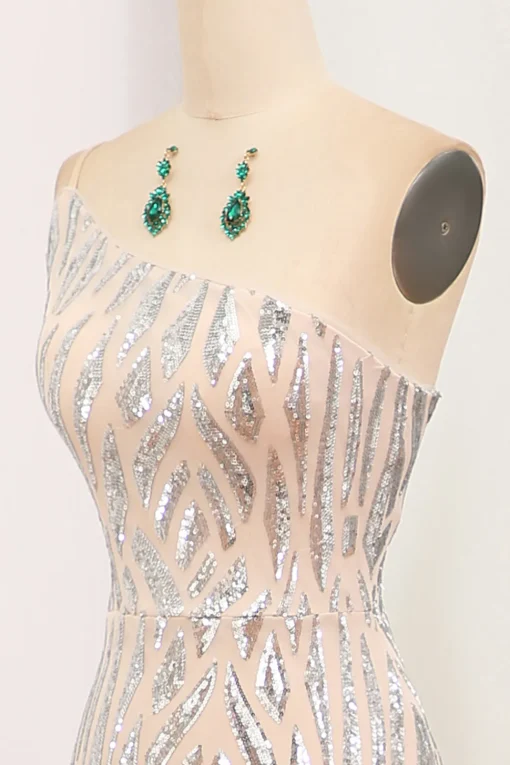 Sparkly Mermaid Green One Shoulder Sequin Long Prom Dress