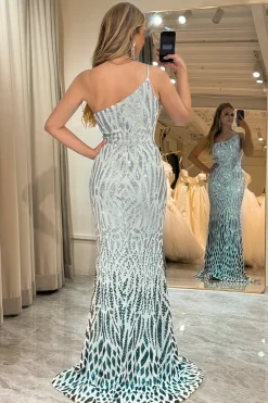 Sparkly Mermaid One Shoulder Sequin Long Prom Dress
