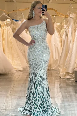 Sparkly Mermaid One Shoulder Sequin Long Prom Dress