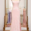 Sparkly Mermaid Pink Spaghetti Straps Long Prom Dress with Sequins
