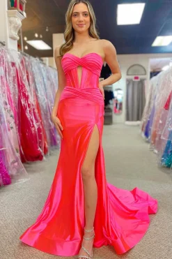 Sparkly Mermaid Sweetheart Corset Long Prom Dress with Slit