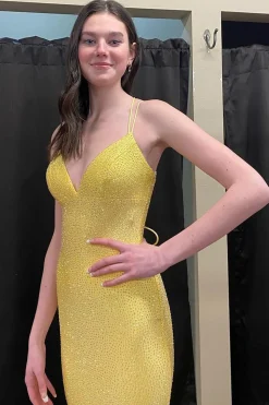 Sparkly Mermaid V Neck Long Prom Dress