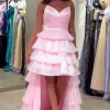 Sparkly Pink V Neck Tiered A Line Prom Dress