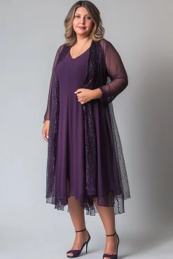 Sparkly Purple Chiffon A Line V Neck Long Sleeves Mother of The Bride Dress