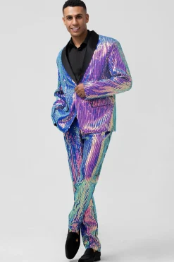 Sparkly Purple Shawl Lapel One Button 2 Pieces Men's Prom Suits