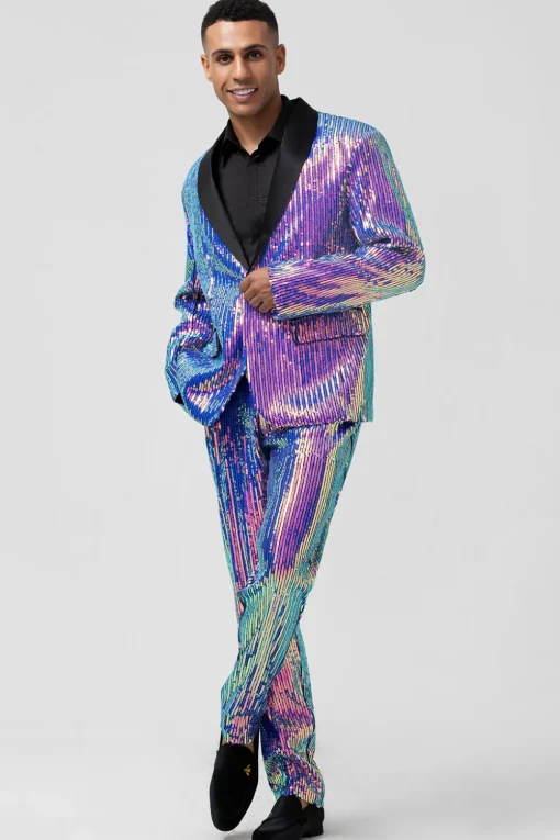 Sparkly Purple Shawl Lapel One Button 2 Pieces Men's Prom Suits