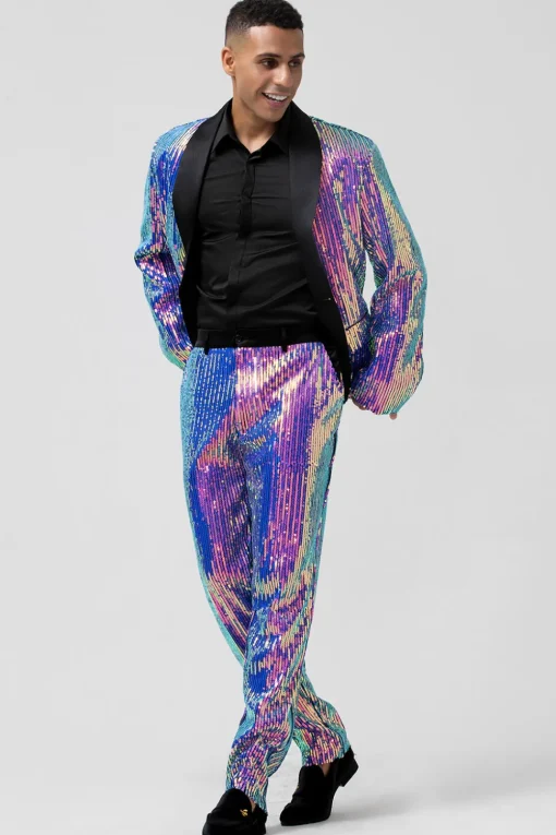Sparkly Purple Shawl Lapel One Button 2 Pieces Men's Prom Suits