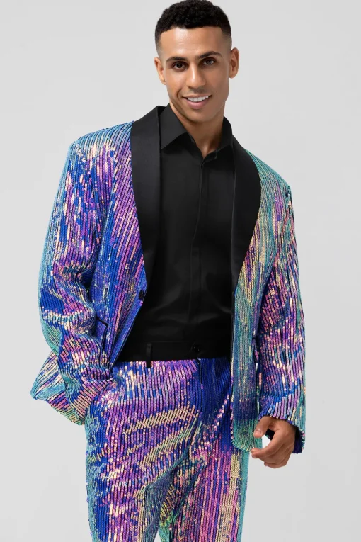 Sparkly Purple Shawl Lapel One Button 2 Pieces Men's Prom Suits