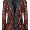 Sparkly Red Sequins Shawl Lapel Men's Party Blazer