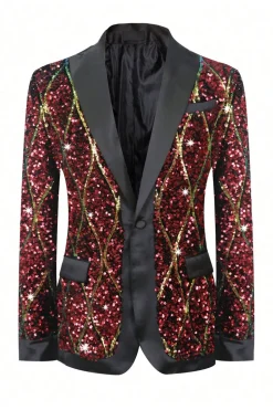 Sparkly Red Sequins Shawl Lapel Men's Party Blazer