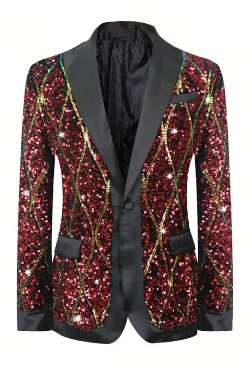 Sparkly Red Sequins Shawl Lapel Men's Party Blazer