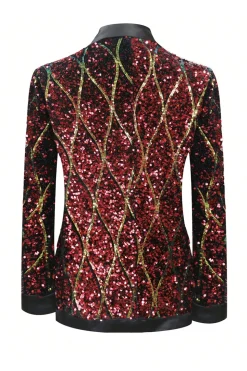 Sparkly Red Sequins Shawl Lapel Men's Party Blazer