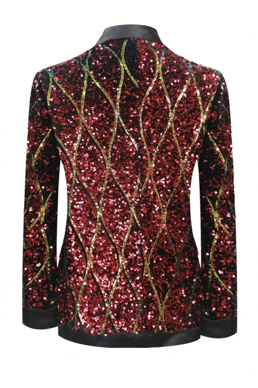 Sparkly Red Sequins Shawl Lapel Men's Party Blazer