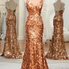 Sparkly Rose Golden Mermaid Spaghetti Straps Sequin Prom Dress With Slit