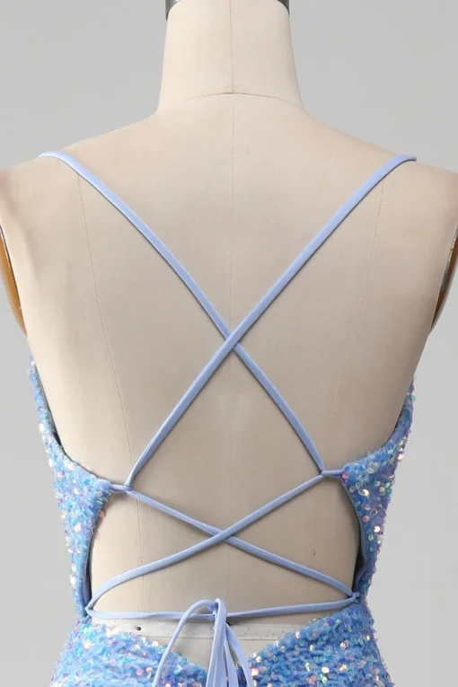 Sparkly Sequins Mermaid Light Blue Prom Dress with Slit