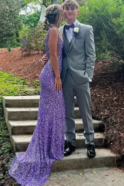 Sparkly Sequins Purple Mermaid Long Prom Dress