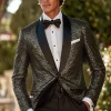 Sparkly Sequins Shawl Lapel Black 2 Pieces Men Prom Suits with One Button