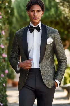 Sparkly Sequins Shawl Lapel Black 2 Pieces Men Prom Suits with One Button