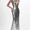 Sparkly Silver V-neck Sequined Mermaid Formal Dress