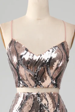 Sparkly Two-piece Sheath Prom Dress with Fringes