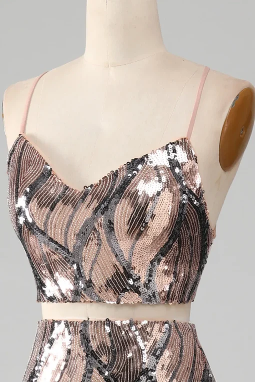 Sparkly Two-piece Sheath Prom Dress with Fringes