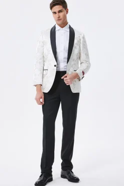 Sparkly White Floral Embroidered Shawl Lapel Men's Blazer