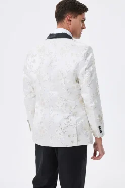 Sparkly White Floral Embroidered Shawl Lapel Men's Blazer