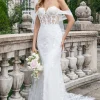 Sparkly White Off the Shoulder Corset Mermaid Tulle Wedding Dress with Sequins