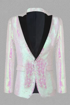 Sparkly White Sequins Peak Lapel Men's Prom Blazer