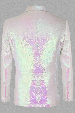 Sparkly White Sequins Peak Lapel Men's Prom Blazer